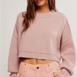 Free People Easy Street Blush Pink Cropped Sweater